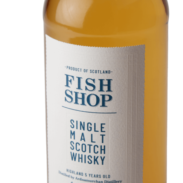 Close up of fish shop single malt whisky label