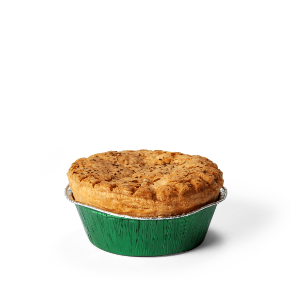 Vegan chorizo pie in green packaging